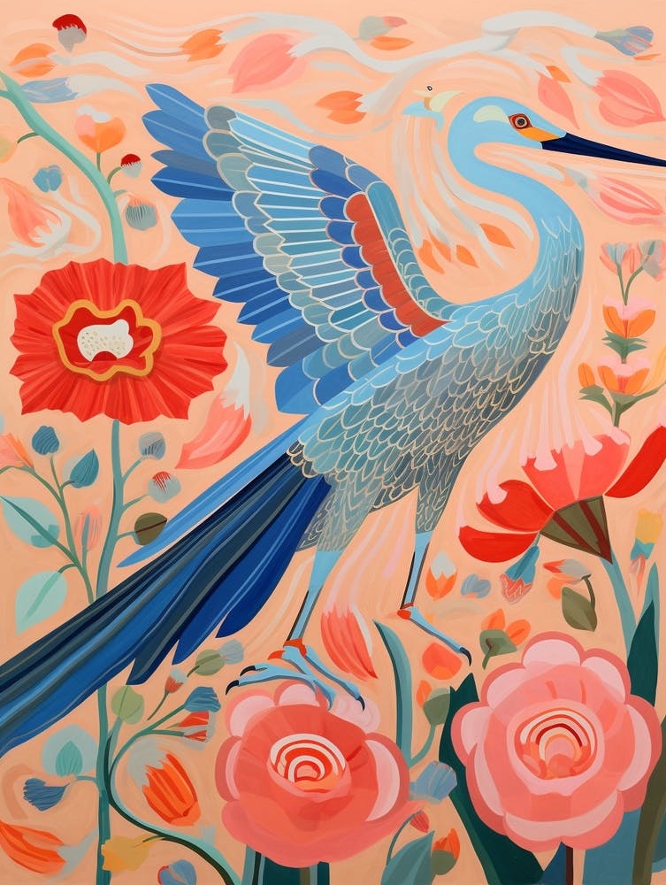 Maximalist Bird Painting Great Blue Heron 5