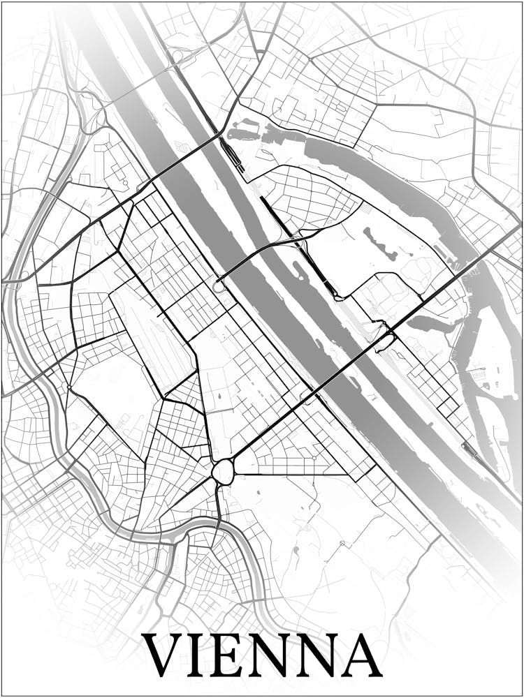 Vienna, Austria, City Map, Black And White Fade Design