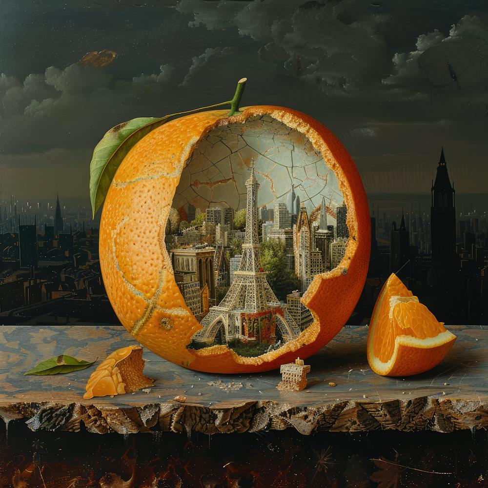 Surreal Still Life of Orange With Paris Inside