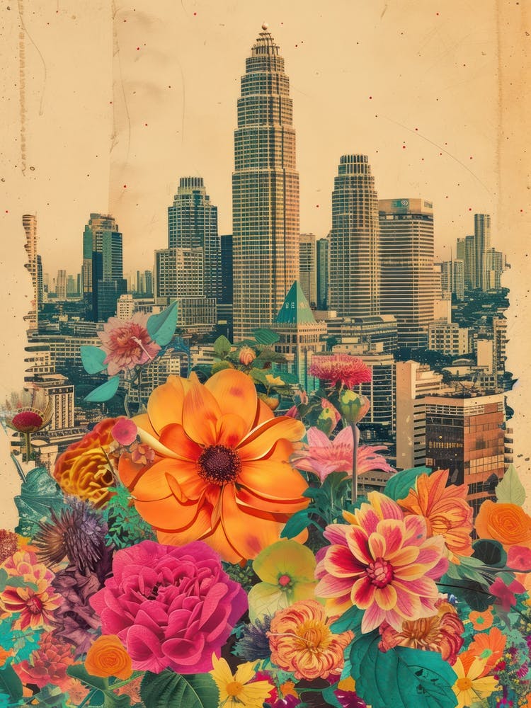 Bangkok   Floral Retro Collage Style 3