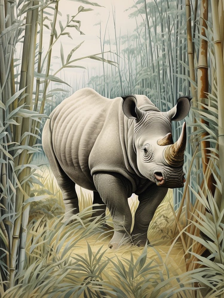 Rhino In The Leaves Illustration