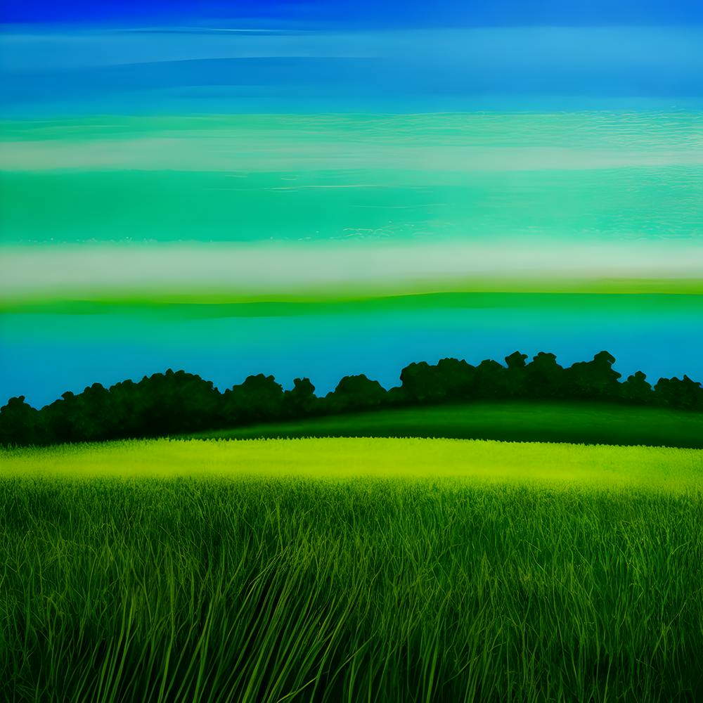 Green Grass A Blue Sky And A Background Of Calm Colors Suitable As A Wall Painting With Beautifu (4)
