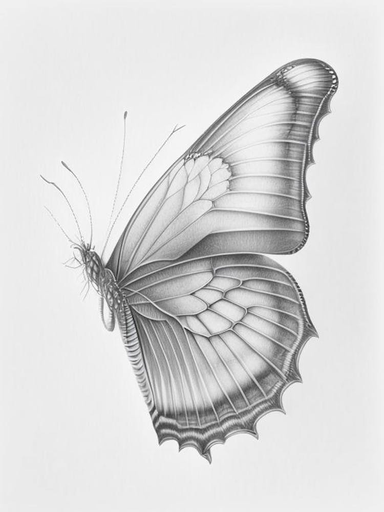 Butterfly Outline Greyscale Sketch 2