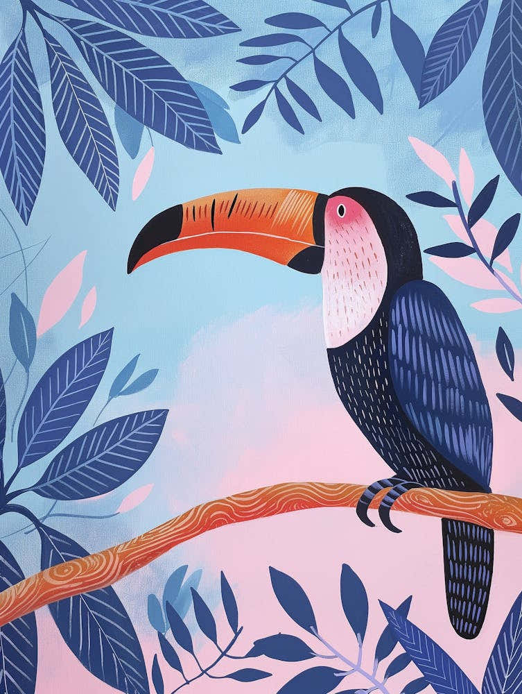 Toucan In Pink and Blue