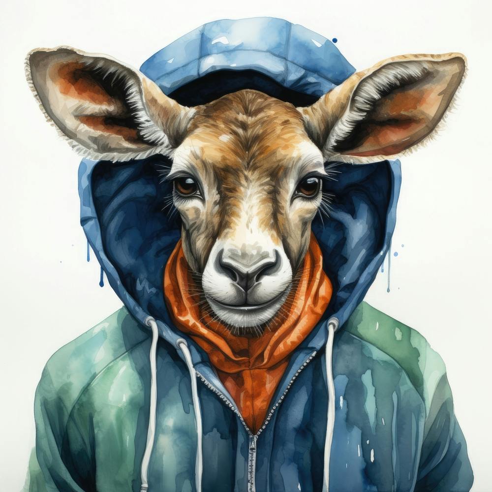 Watercolour Cartoon Kudu In A Hoodie 3