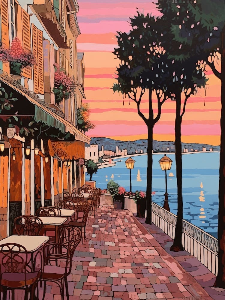 Cannes Frankreich 4 Vintage Rosa Reiseillustration