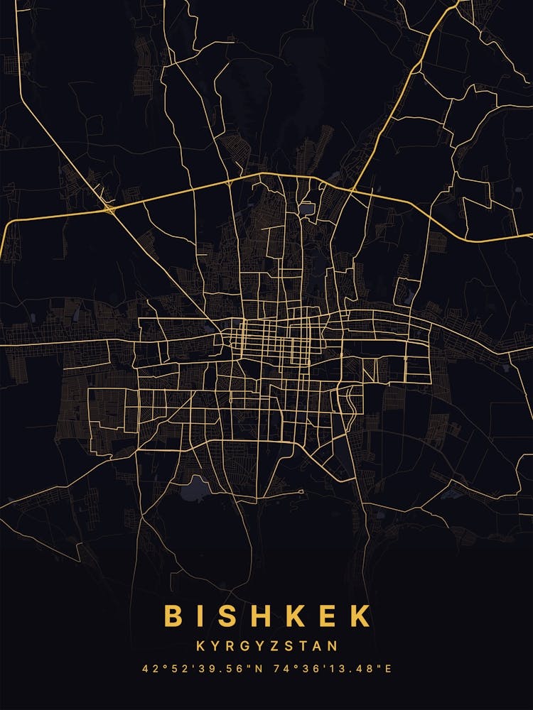 Bishkek Kyrgyzstan Black And Gold Map 1