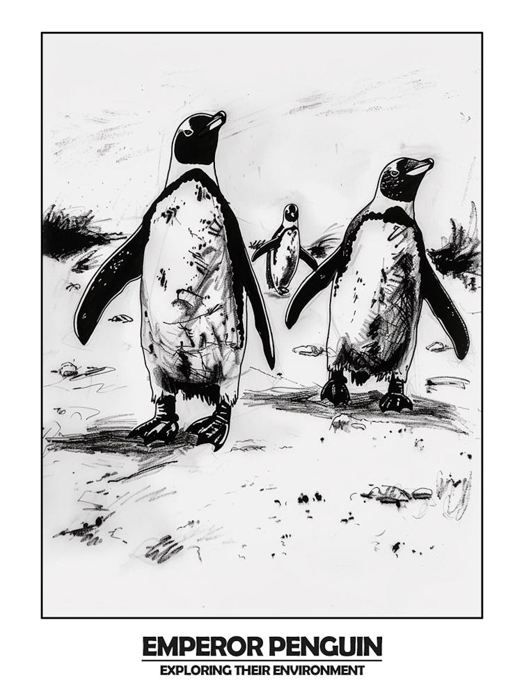 Manchots explorant leur environnement - Affiche 1