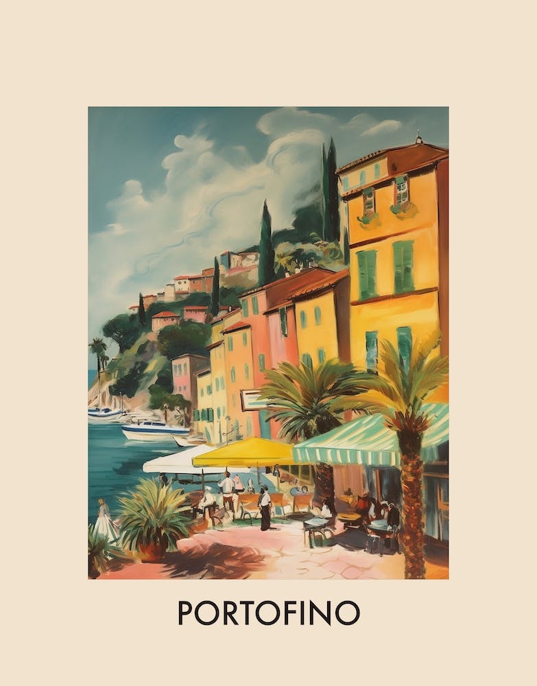 Portofino Italy 6 Vintage Travel Poster