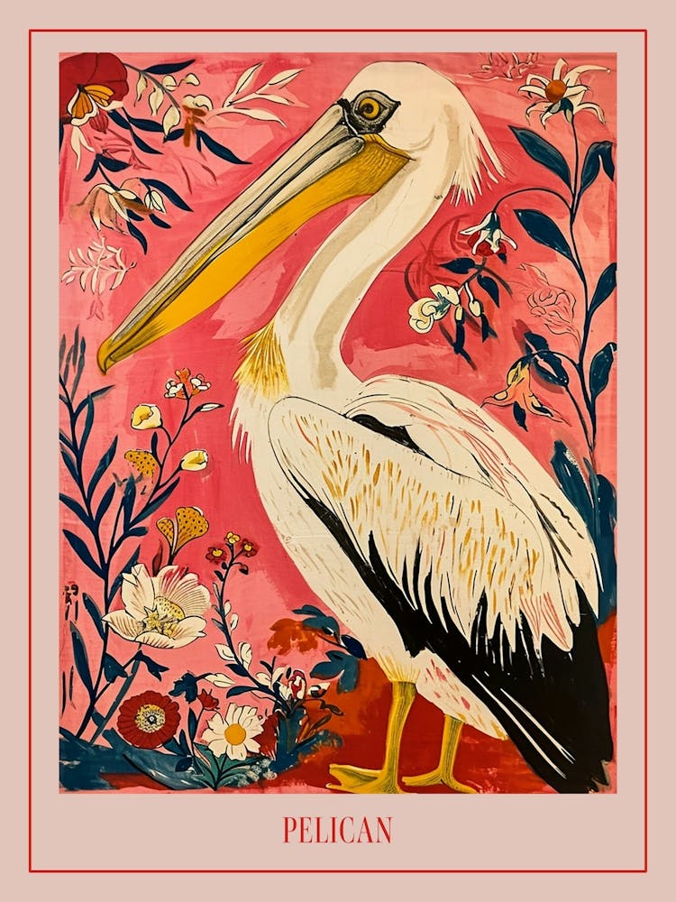 Floral Animal Painting Pelican 3 Poster