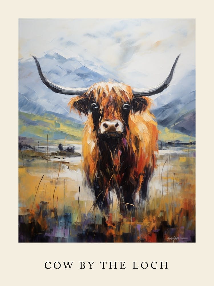 Cow By The Loch Poster