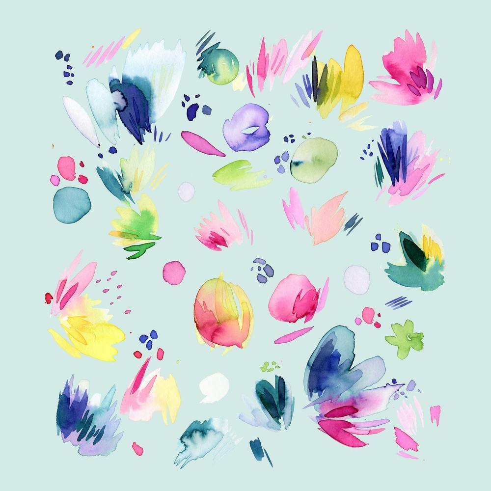 Abstract Watercolour Summer Flowers Square