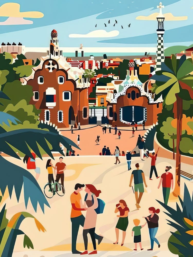 Barcelona Print Barcelona Illustration Spain Travel Poster Madrid Print New Yorker Illustration Nursery Wall Art Best Gift, Digital Download