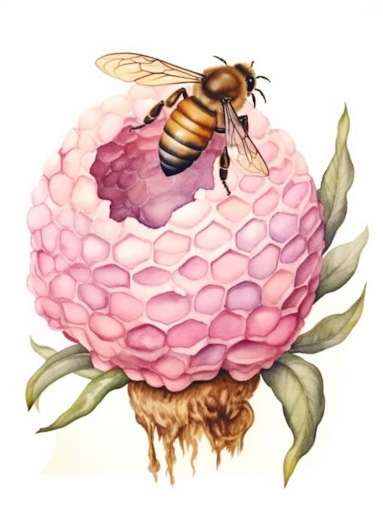 Bienenstock mit Pfingstrose Aquarell-Illustration 4