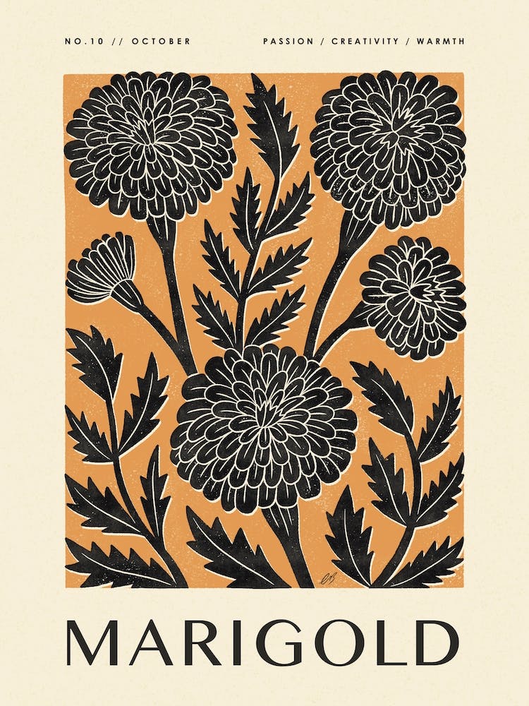 Rustic October Birth Flower Marigold Black Orange