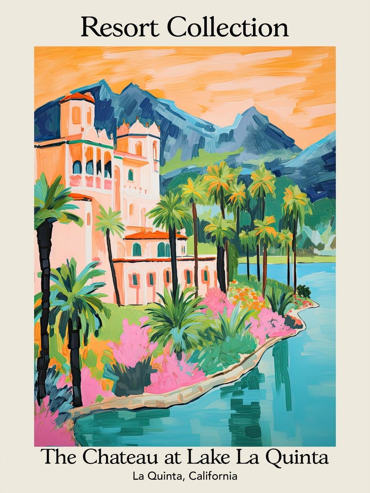 Poster Of The Chateau At Lake La Quinta   La Quinta, California   Resort Collection Storybook Illustration 2