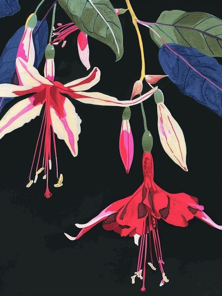 Neon Flowers On Black Fuchsia 4