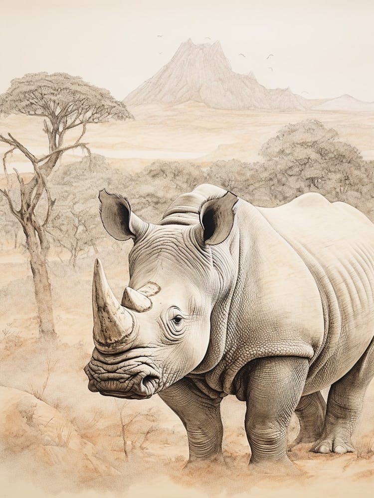 Rhino In The Savannah Landscape 4
