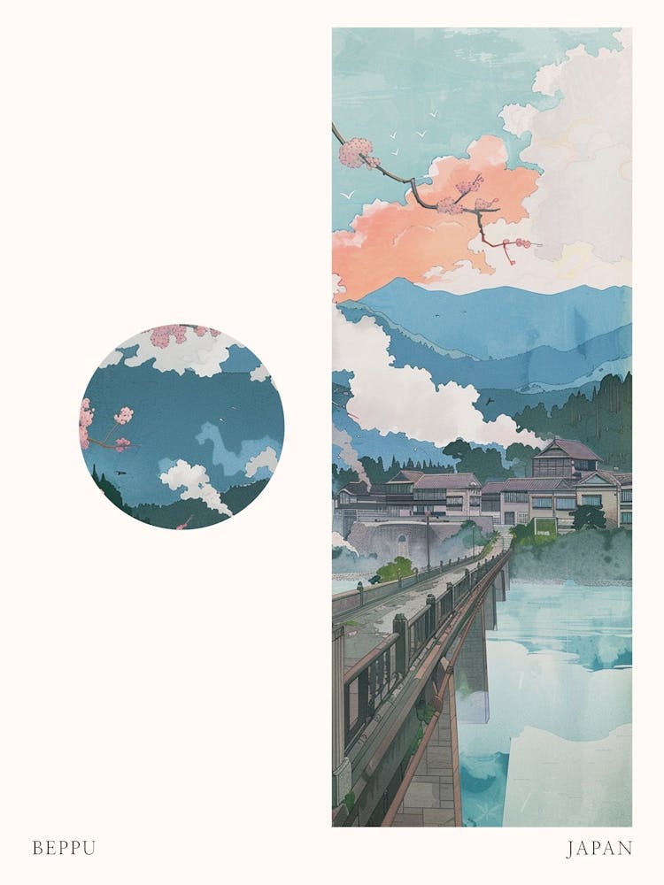 Beppu Japan 3 Affiche de voyage style découpe