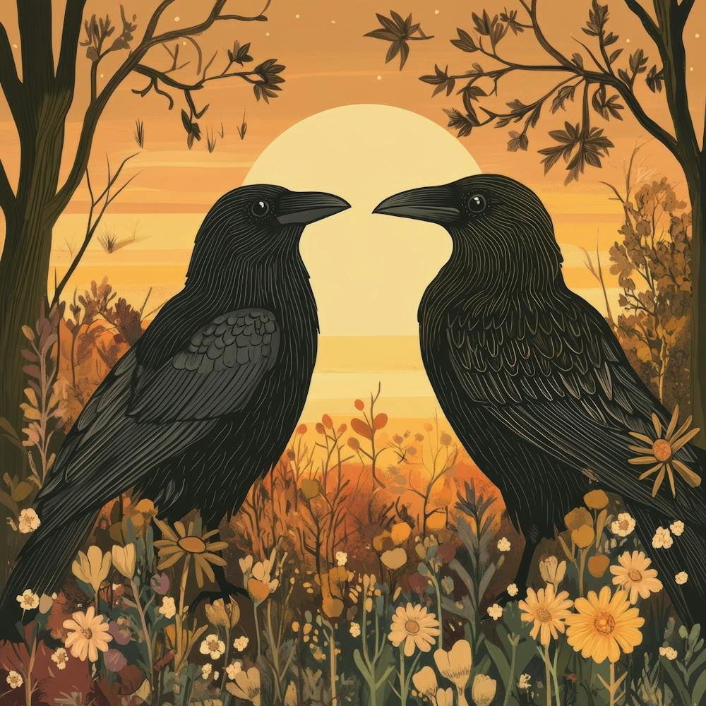 Crows At Sunset 1