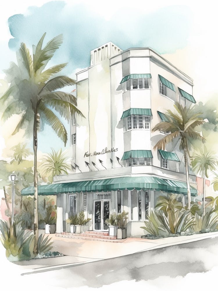 South Beach Miami Viertel Aquarell 3
