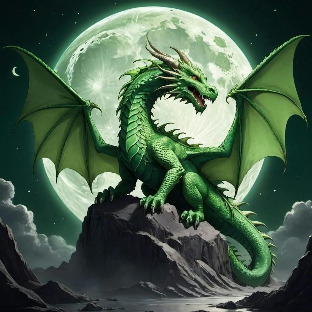 Grüner Drache im Mondlicht