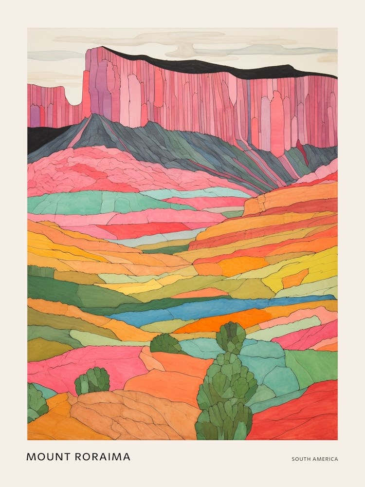Mount Roraima South America 1 Colourful Mountain Illustration Poster