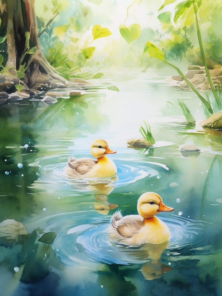 Ducklings Swimming Along 1