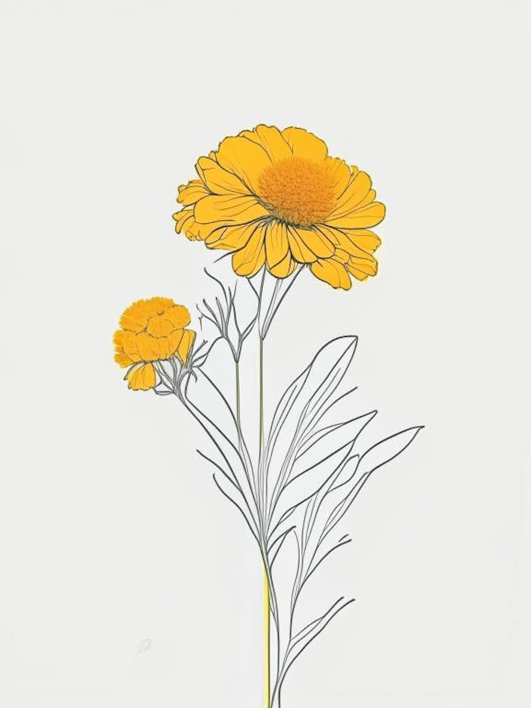 Marigold Floral Minimal Line Drawing 2 Flower