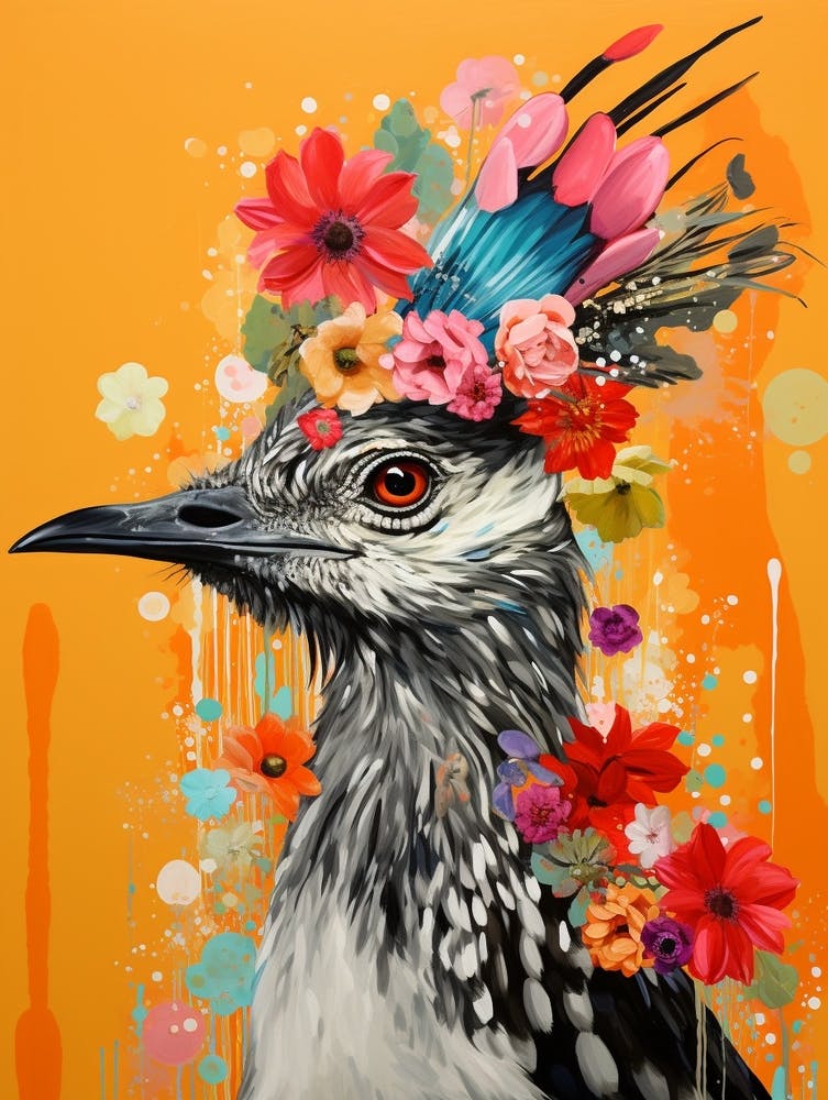 Oiseau avec une couronne de fleurs Grand géocoucou 4