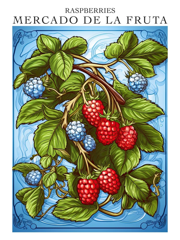 Mercado De La Fruta Raspberries Illustration 2 Poster