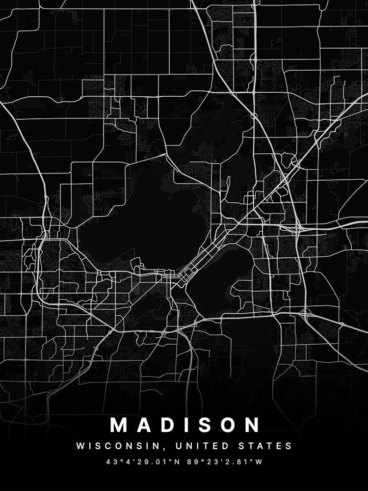 Madison Wisconsin USA Black Map