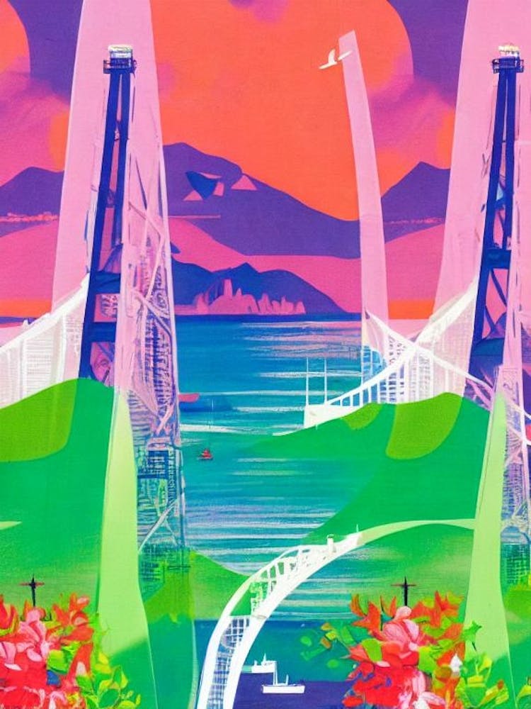 Rio De Janeiro Harbour Brazil Retro Risograph Print harbour