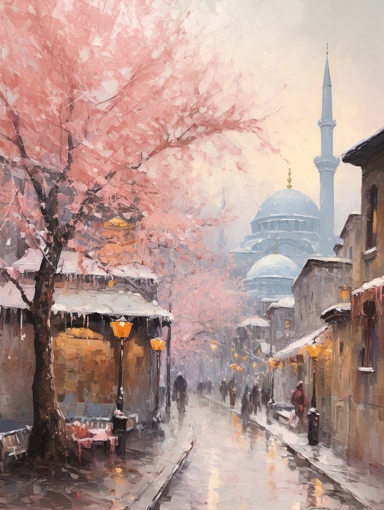 Dreamy Winter Painting Istanbul Turkey