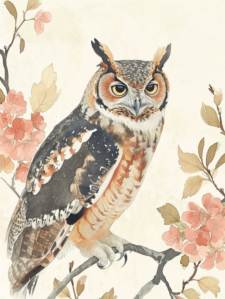 African Wood Owl Japanese Painting 5