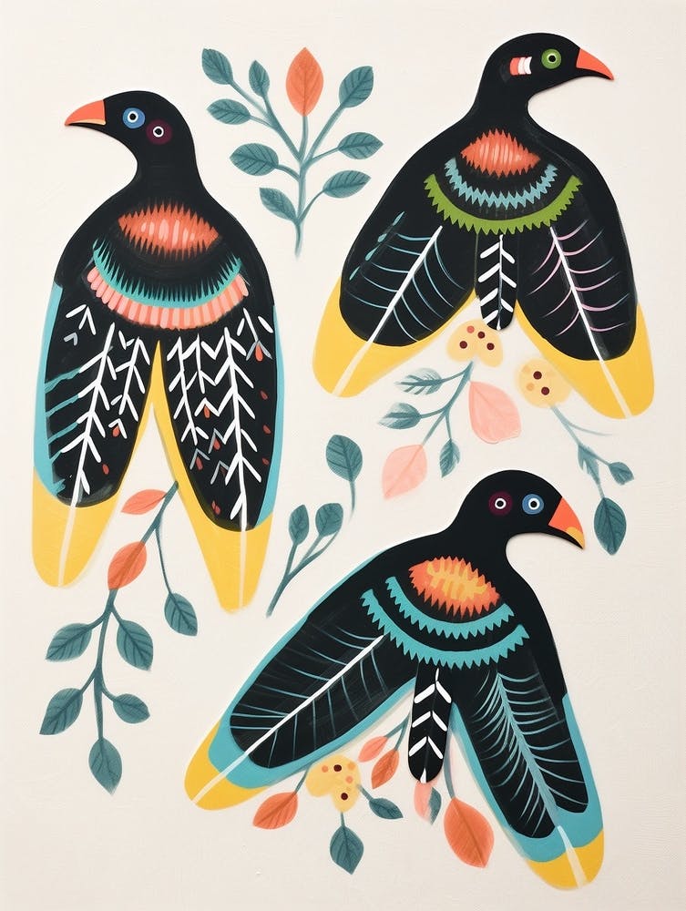 Folk Style Bird Painting Raven 3