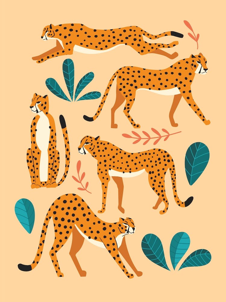 Cheetahs And Florals On Beige