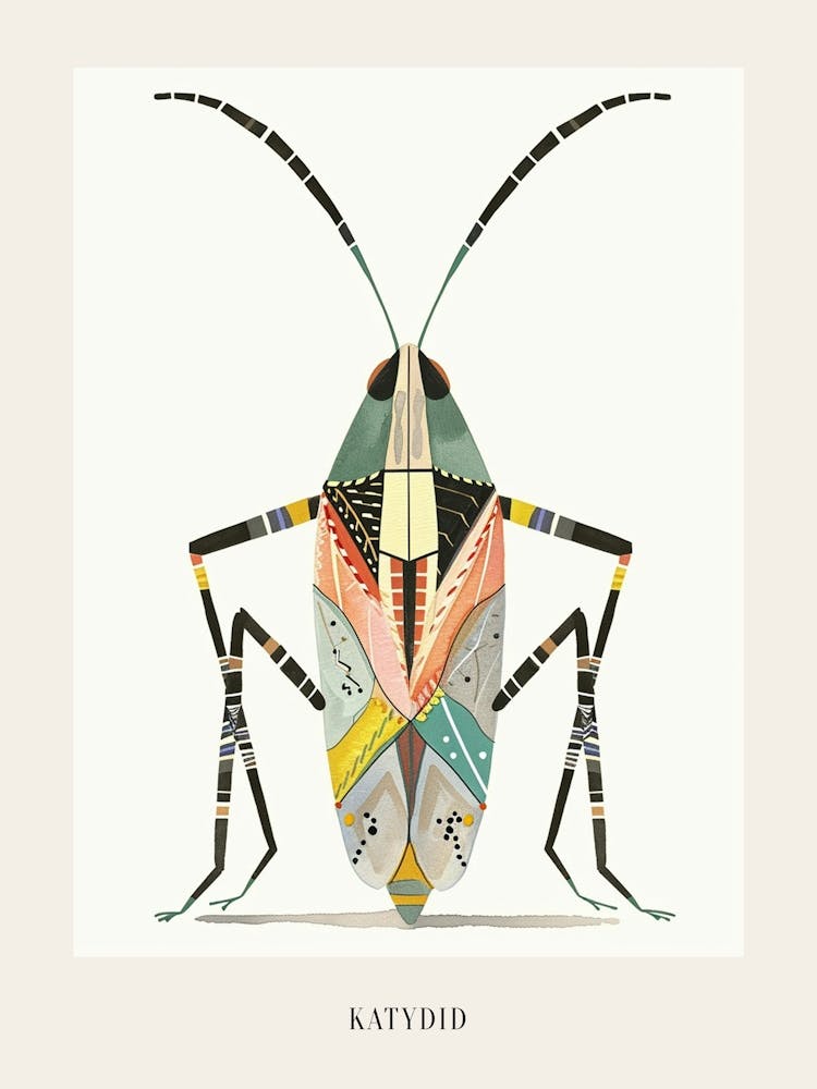 Colourful Insect Illustration Katydid 16 Poster