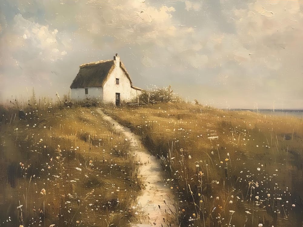 American Countryside Cottage Painting, Home Decor, Minimal Art, Gift For Nature Lover, Vintage Art, Farmhouse Painting, Canvas Art