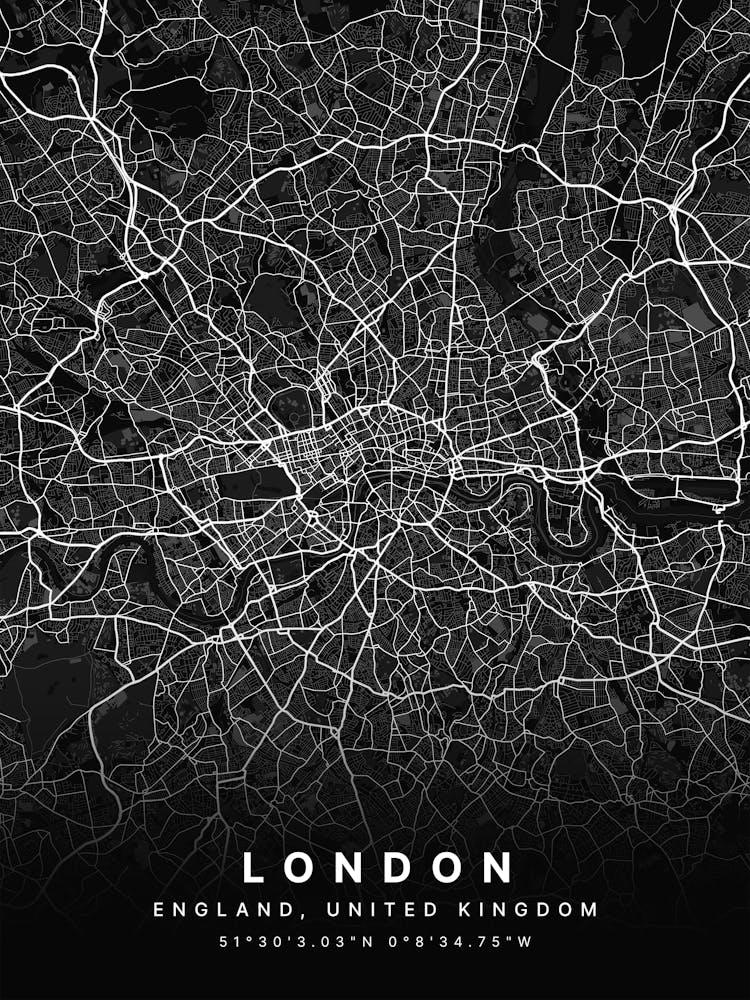 London England Black Map