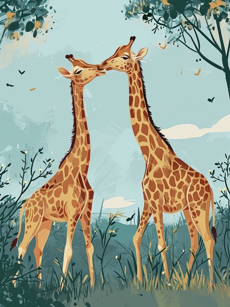 Verliebte Giraffen Moderne Illustration 1