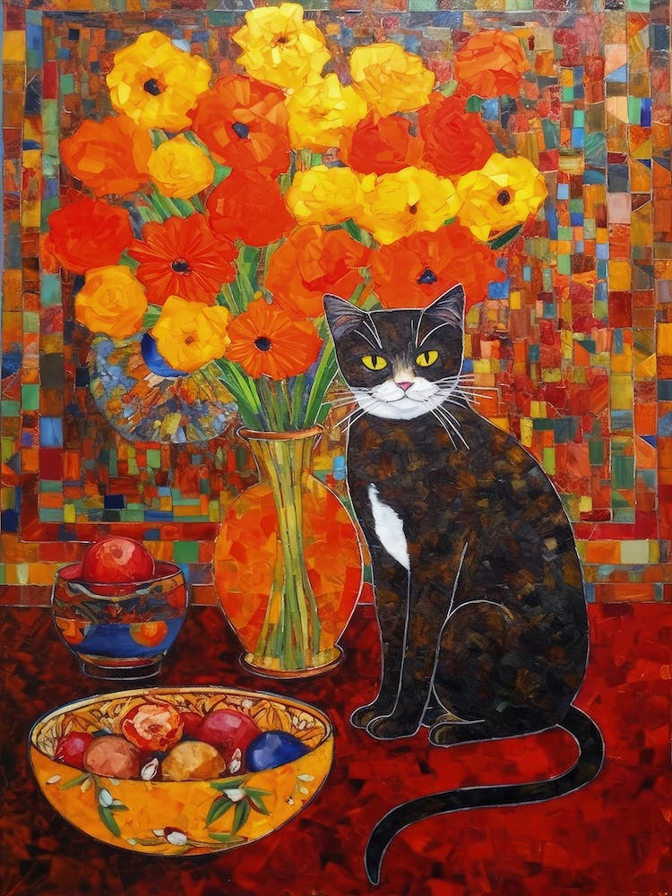 Marigold With A Cat 1 Art Nouveau Klimt Style
