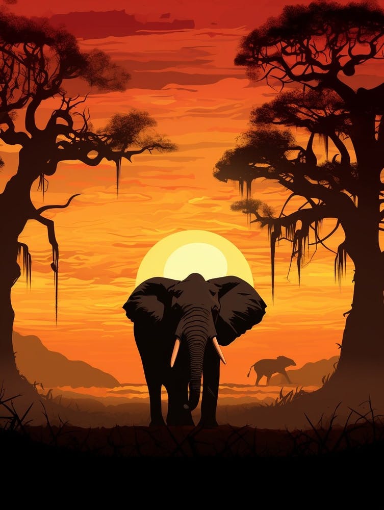 African Elephant Sunset Silhouette 3