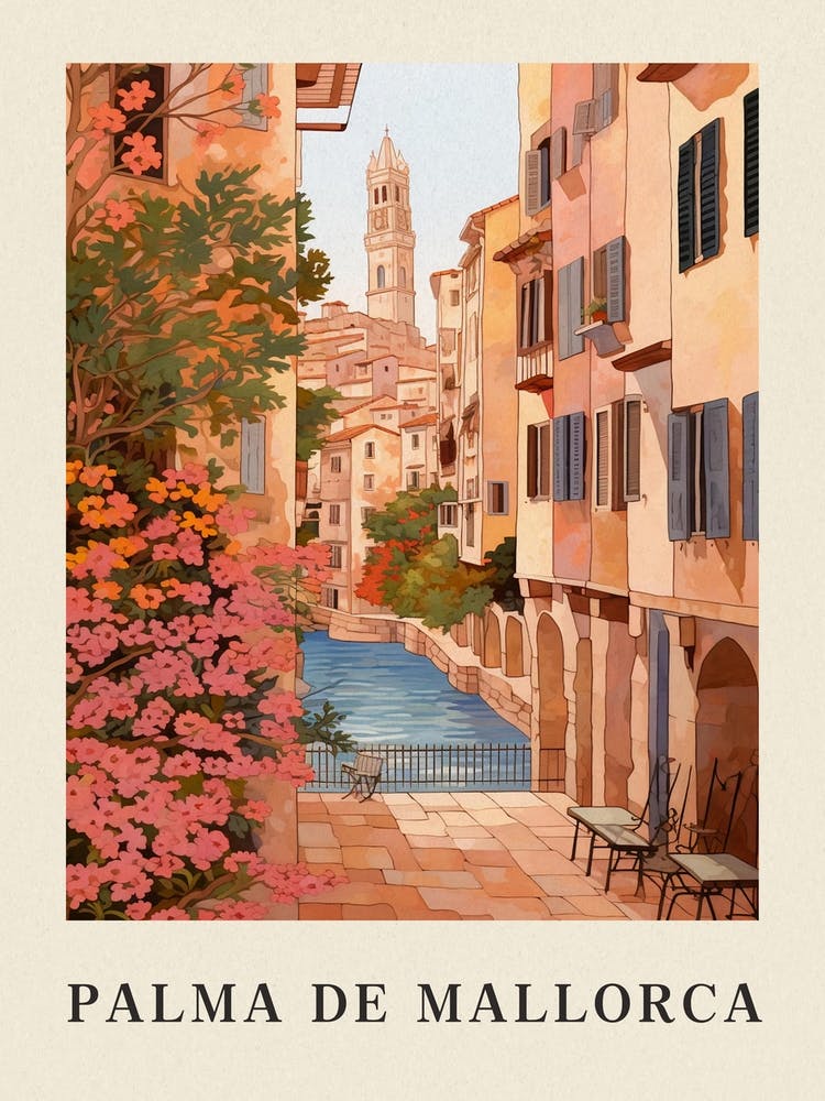 Palma De Mallorca Spain 4 Vintage Pink Travel Illustration Poster