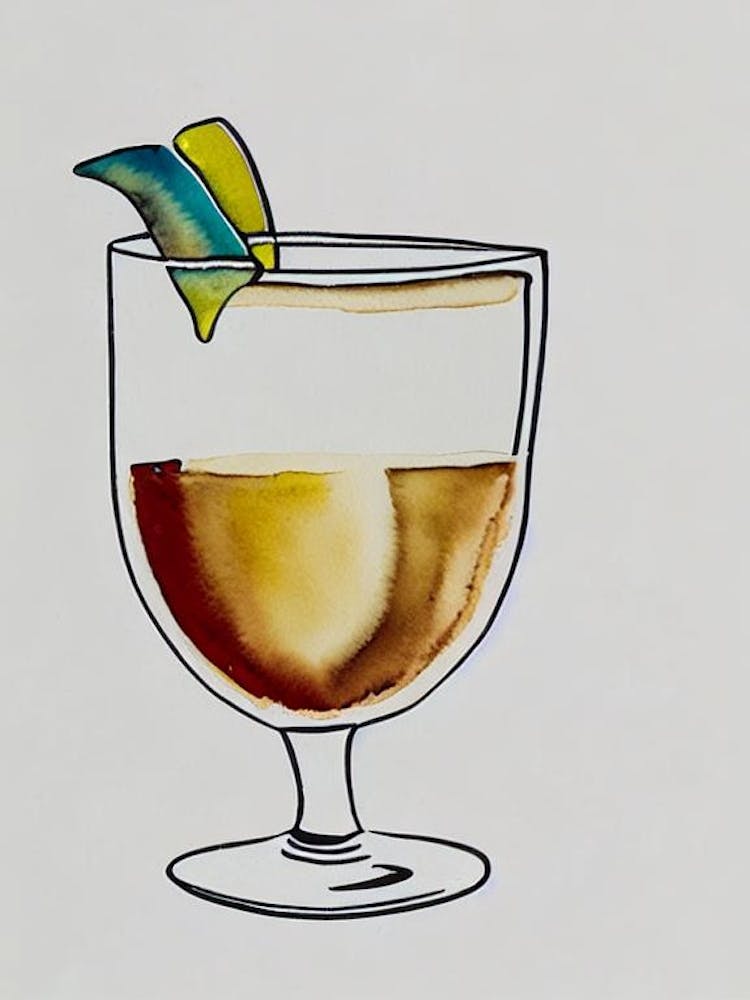 Espresso MCocktail Poster artini Minimal Line Drawing With Watercolour Cocktail Poster