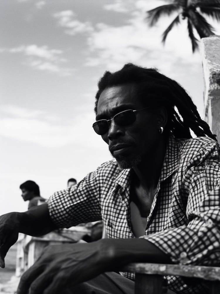 Man In Jamaica, Black And White Analogue Photograph 1