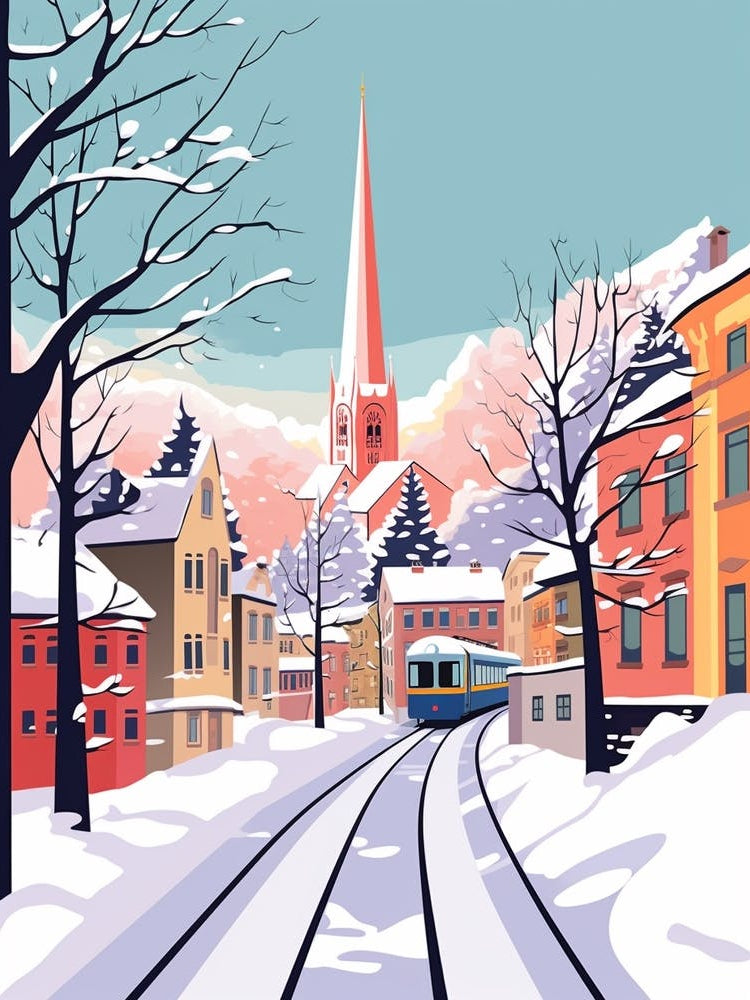 Retro Winter Illustration Zurich Switzerland 3