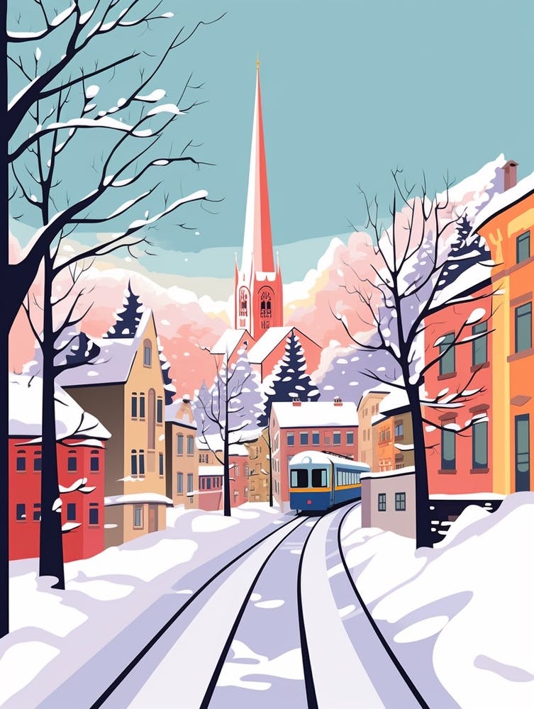 Retro Winter Illustration Zurich Switzerland 3