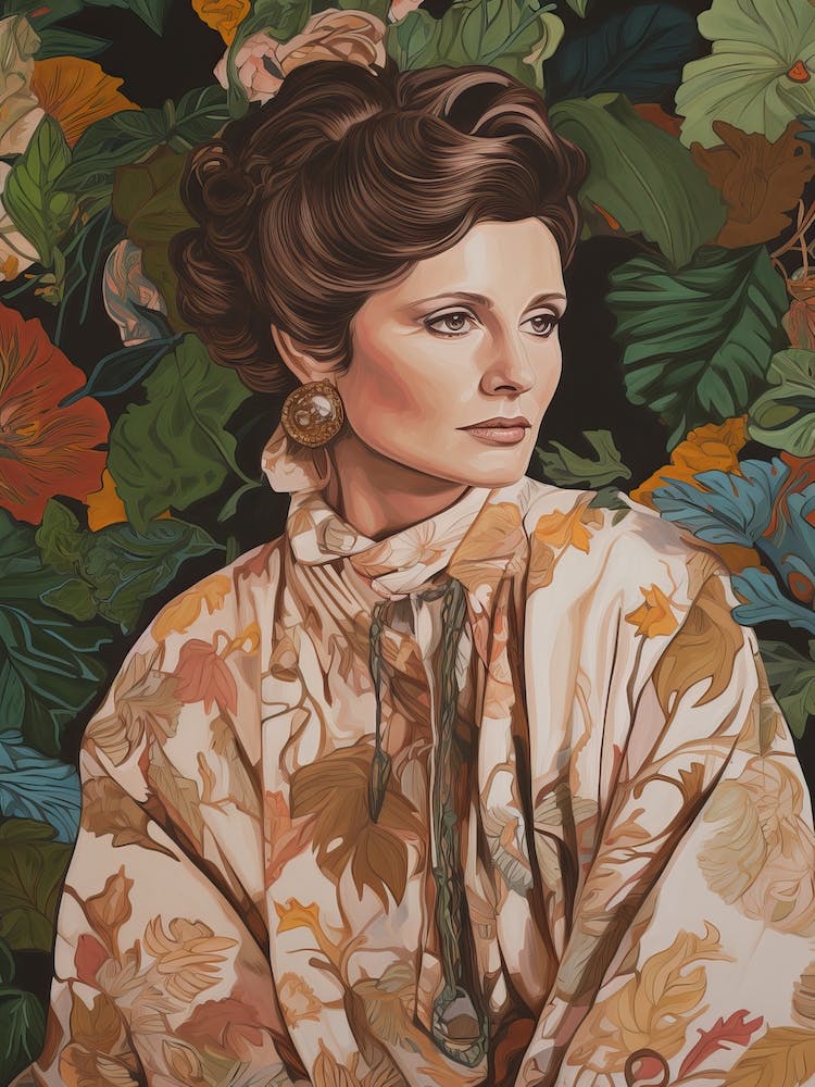 Florales handgemaltes Porträt von Princess Leia Carrie Fisher 2