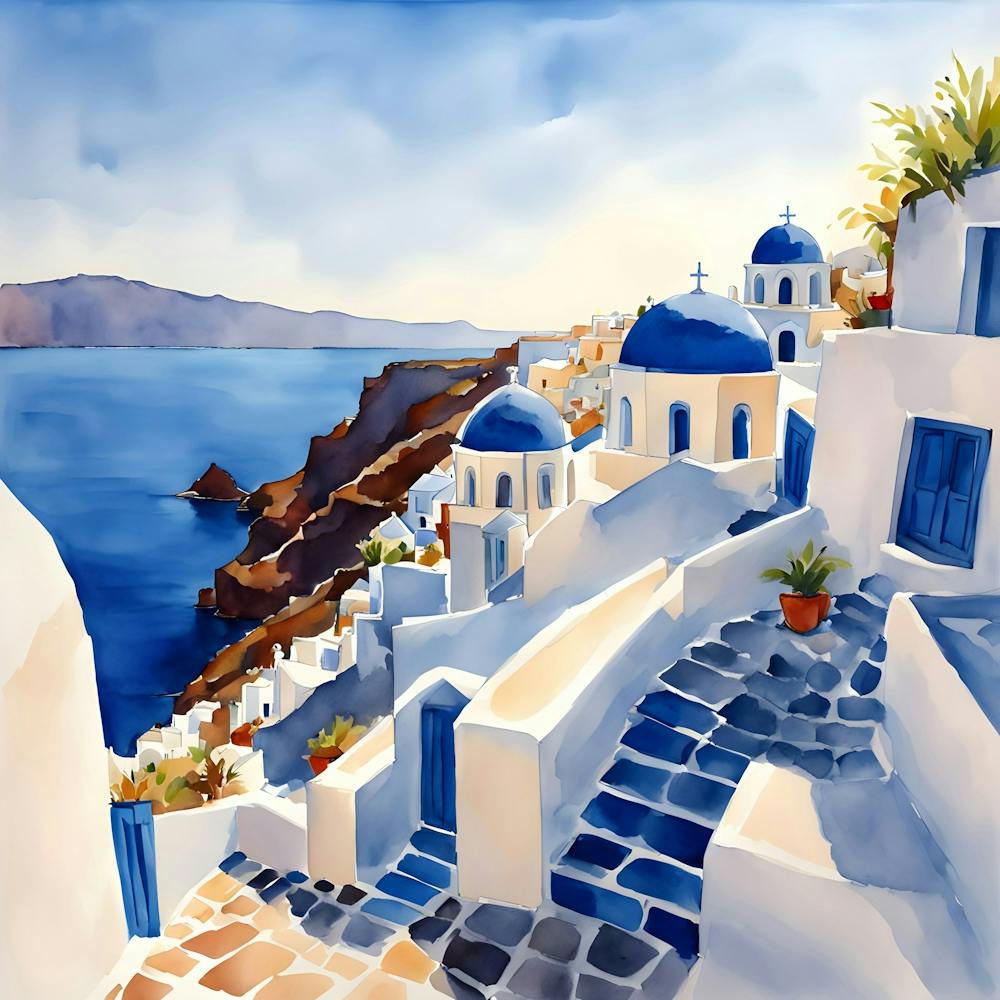 Santorini Greece Watercolor 11